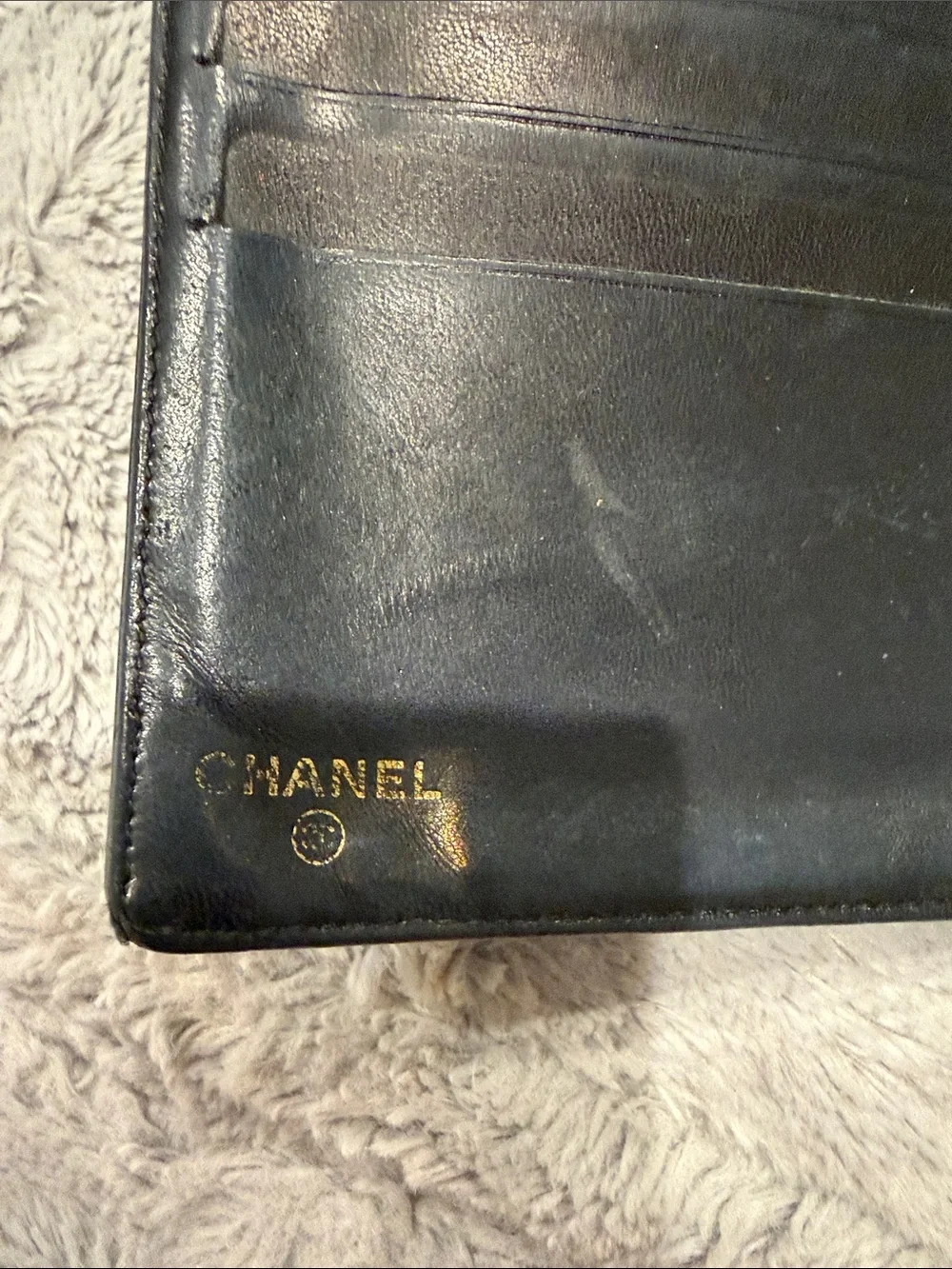 CHANEL Black Caviar Leather Wallet with Embossed CC